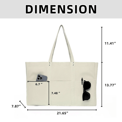 Large Canvas Tote Bag Heavy Duty Everyday Utility Tote with 2 Front Pockets