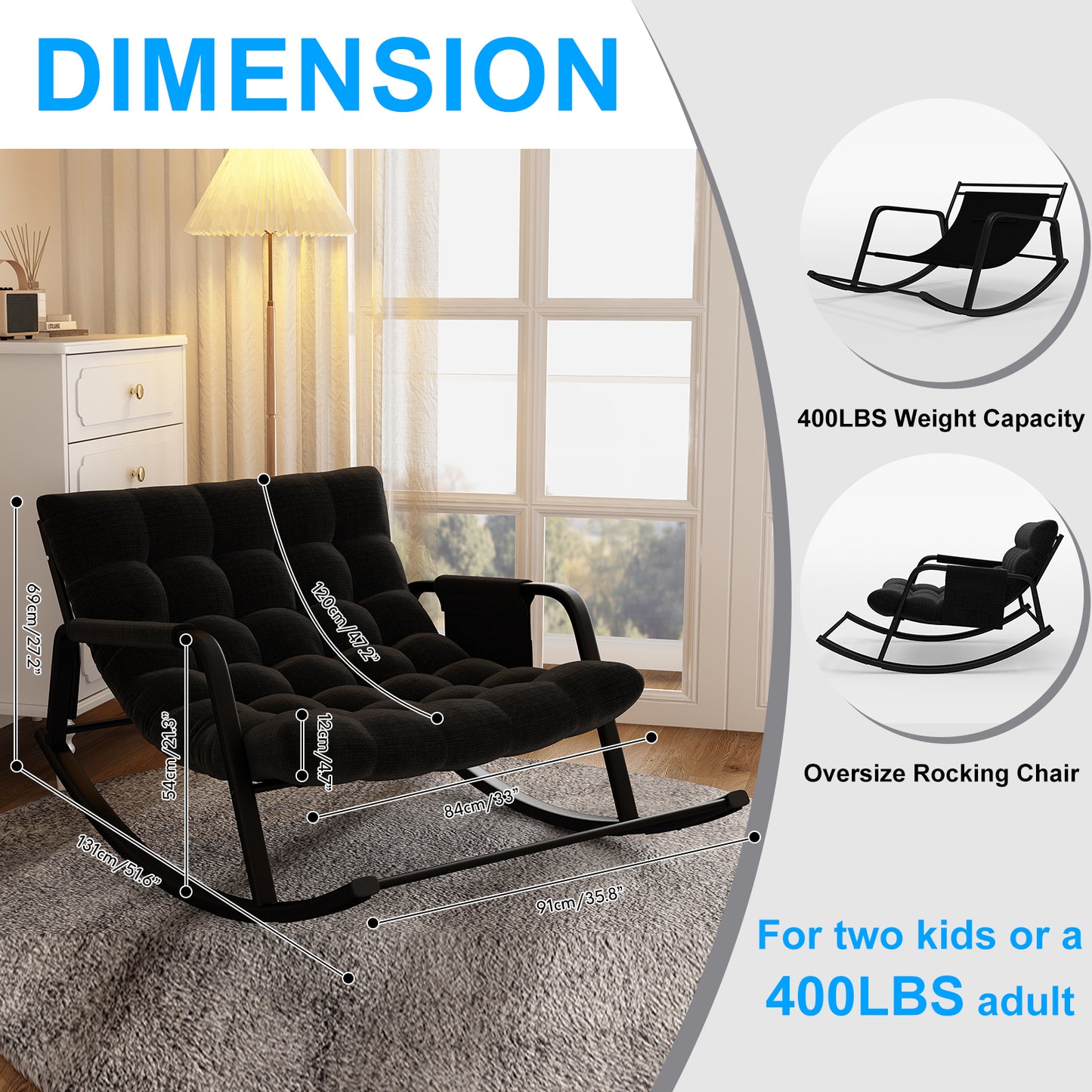 Modern Double Papasan Chair Reclining Feature Cushion Indoor Outdoor Rocking Chairs Bedroom Living Room Use Patio Rocking Chairs