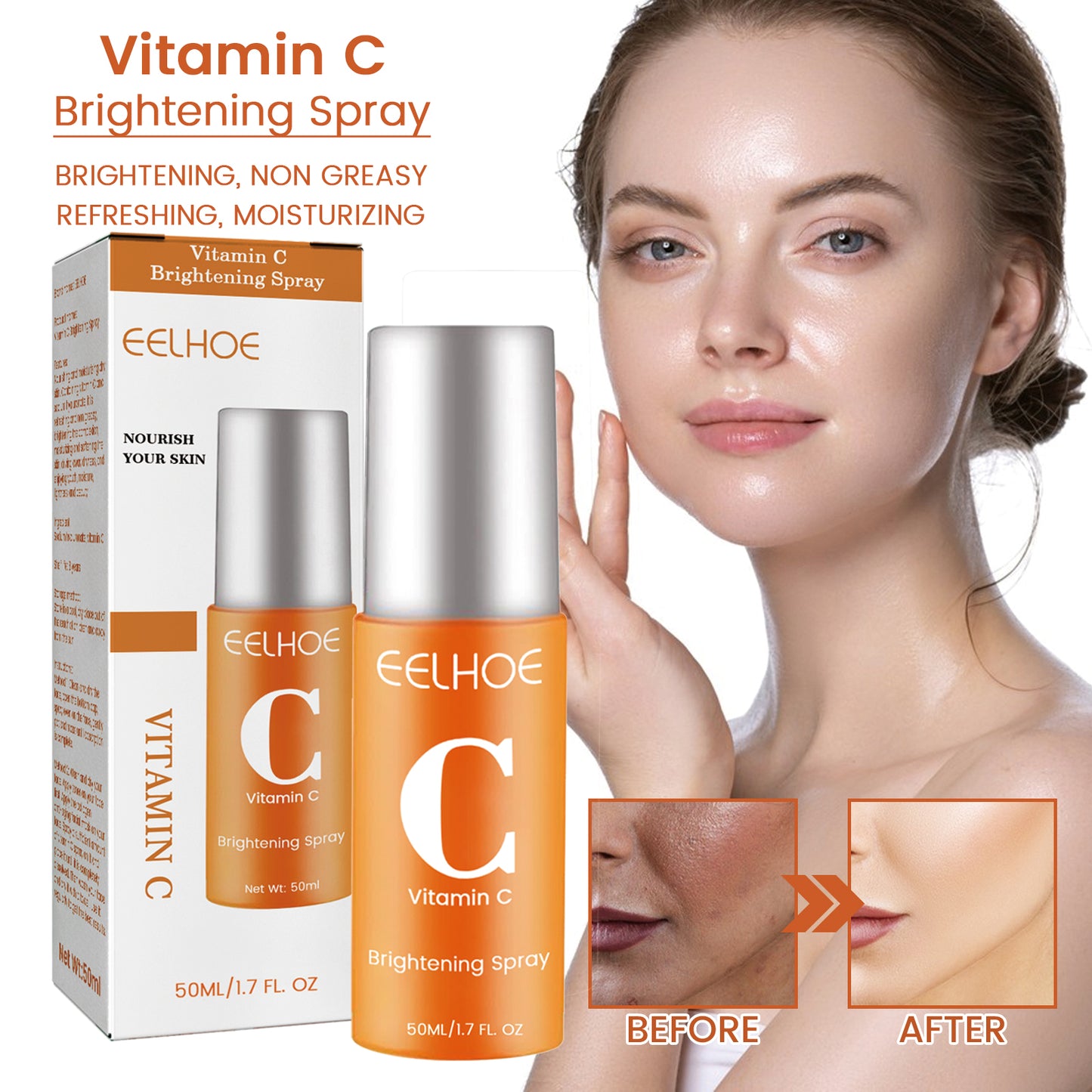 EELHOE Vitamin C Moisturizing Spray Moisture Replenishment Skin Desalting Pimple Color Spot Rejuvenation Whitening Spray