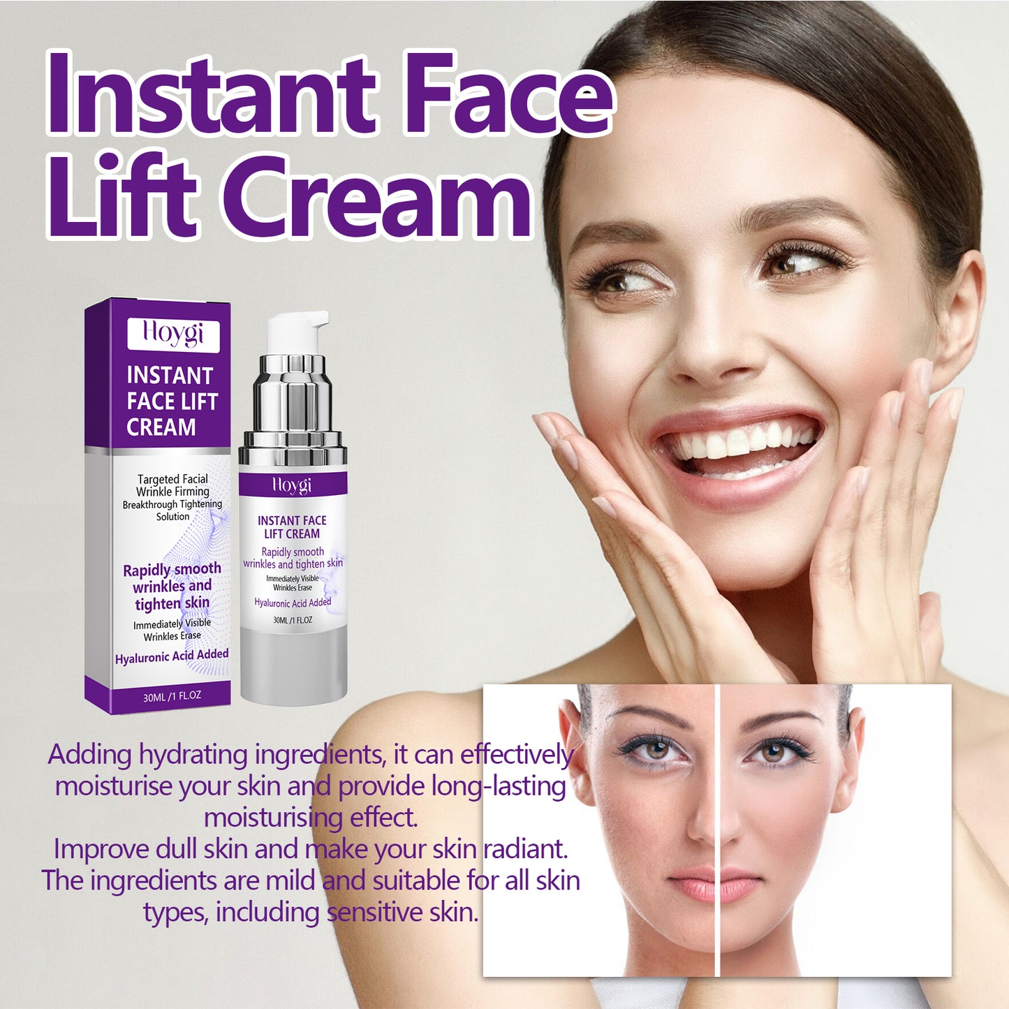 Hoygi Facial Lifting and Firming Cream Facial Cream for Reducing Fine Lines and Nasolabial Folds, Gentle Hydrating and Moisturizing Cream