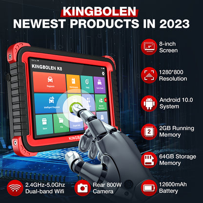 KINGBOLEN K8 Auto Full System Diagnostic Tools 28 Reset Function ECU Coding Bi-directionnal 2 Years Free Update OBD2 Scanner