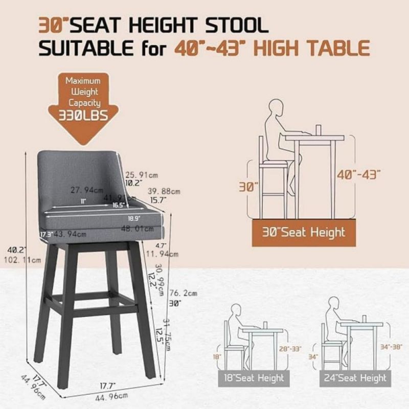 Graceful Home Bar Creamy Gray Fabric Upholstered Seat Height Counter Swivel Barstool for Living Room Dining Bedroom Hotel