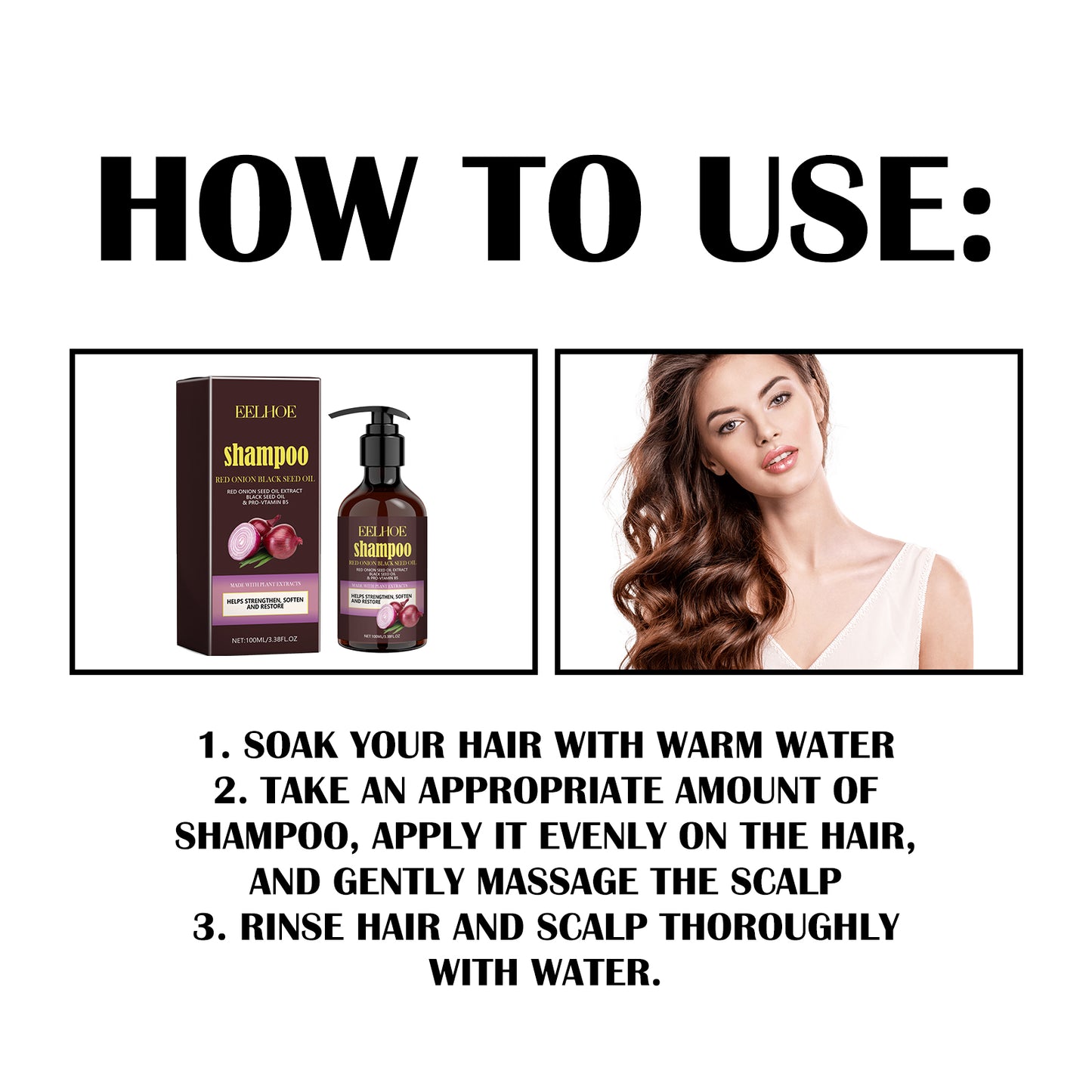 EELHOE Red Onion Black Seed Oil Shampoo Clean Scalp Easy Dandruff Removal Smooth Hair Oil Control Shampoo