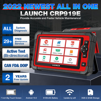 LAUNCH EU Version  CRP919E Car Diagnostic Tool Full System Automotive Scanner Active Test CANFD/DIOP With 29+ Reset Function