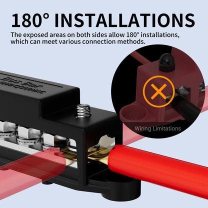 275A 12V-48VDC Positive Negative Pure Copper Busbar 6 Position M8 5/16" Posts Battery Marine Distribution Terminal Block