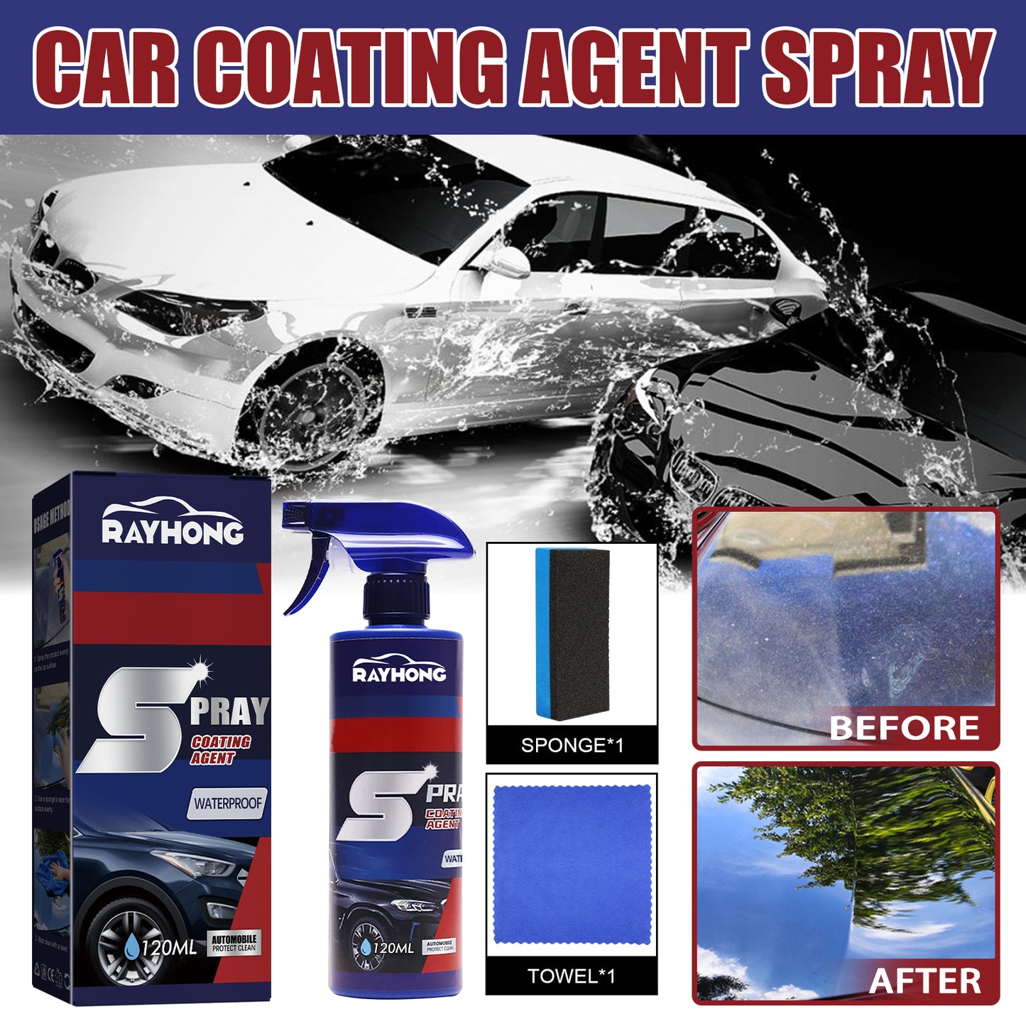 Rayhong Car Coating Spray Car Paint Maintenance Paint Surface Decontamination Brightening Nano Coating Spray Coating Agent