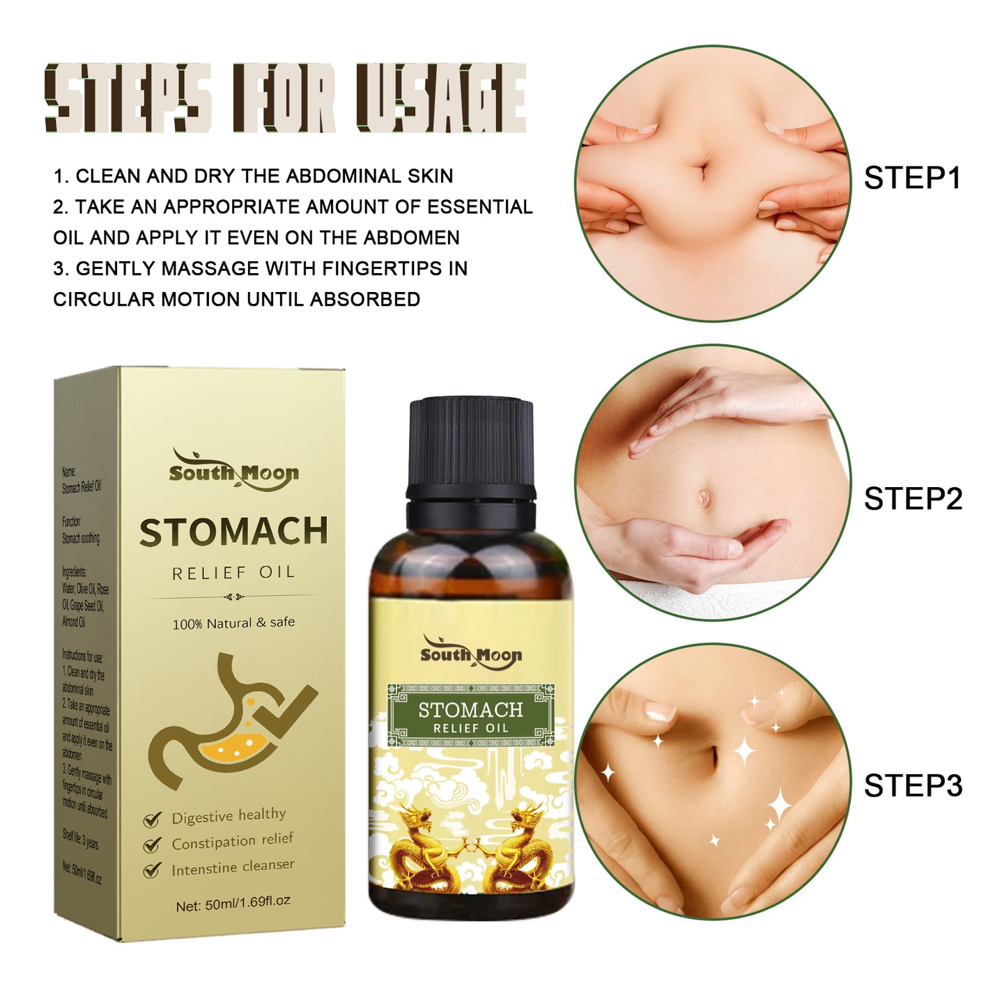 South Moon Stomach Soothing Oil Qing Su Bian Relieves Gastrointestinal Discomfort Massage Care Firming Slimming Oil