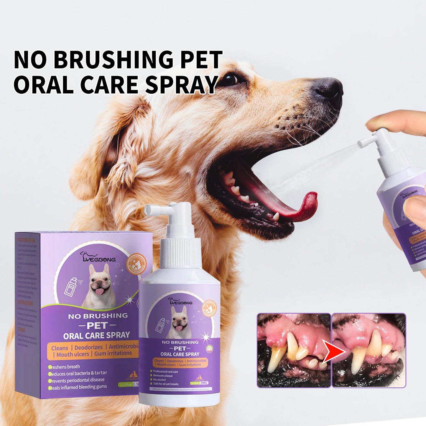 Yegbong Dog and Cat Teeth Cleaning Spray Pet Oral Fresh Breath Deodorizing Cleaning Spray