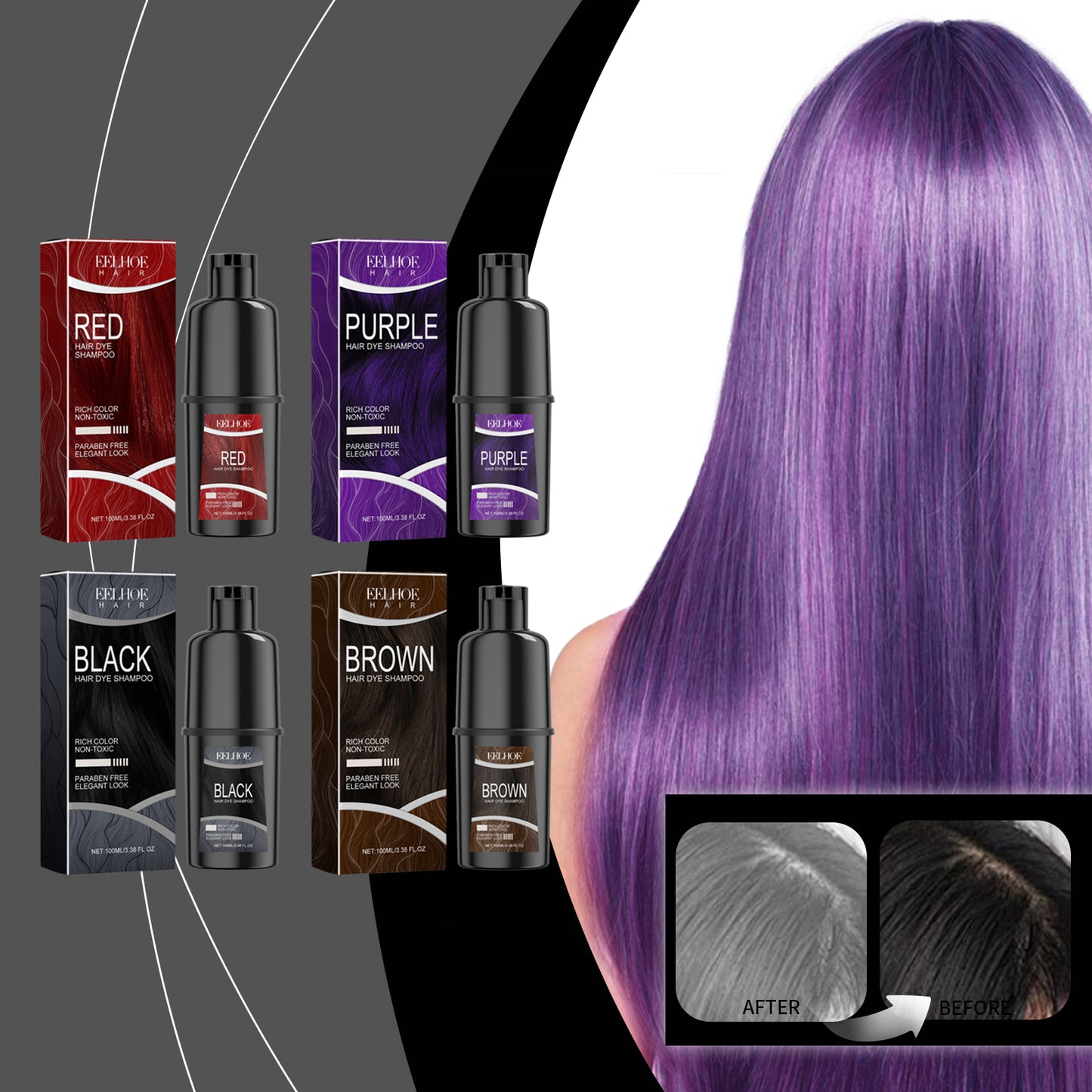 EELHOE Hair Dye Shampoo Hair Dye Shampoo Herbal Essence Plant Extract Care Long-lasting Color Healthy Hair Dye