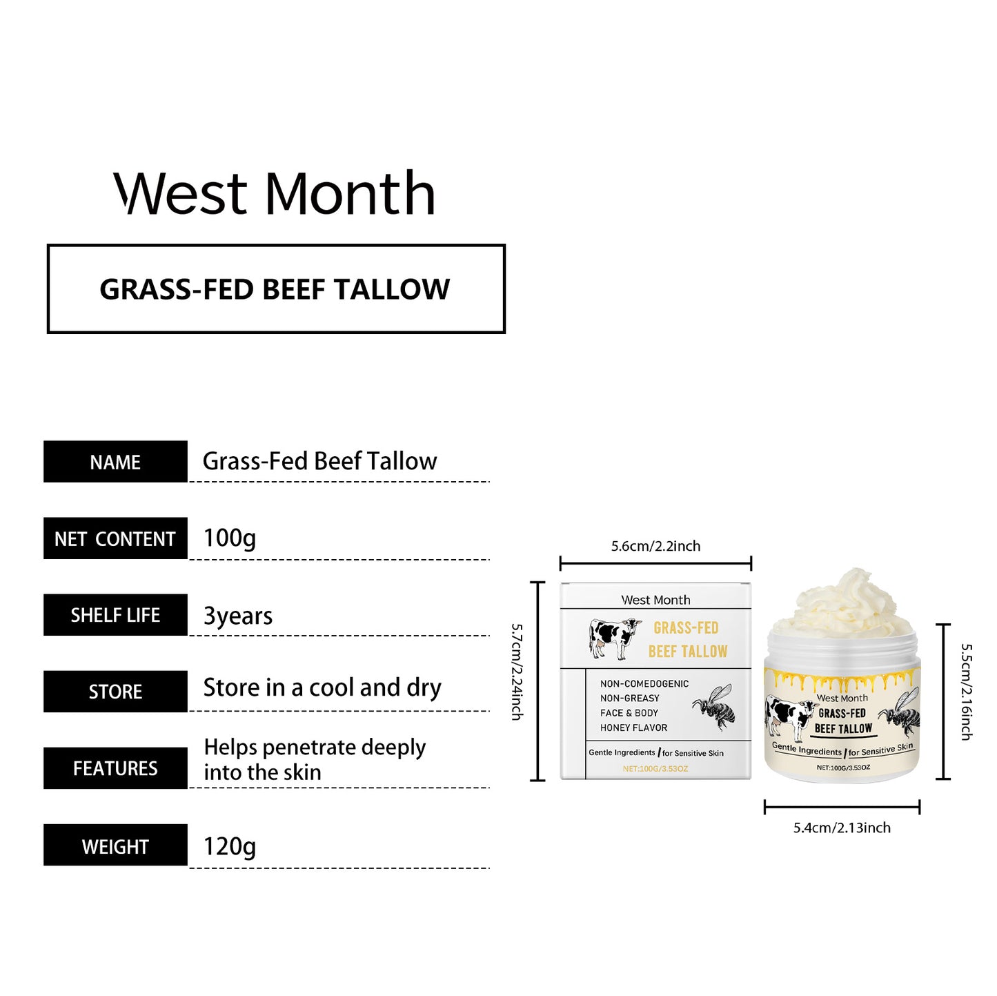 West&Month Tallow Moisturizing Moisturizer Gentle Moisturizing Hydrating Body Lotion for Soft and Supple Skin