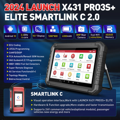 Launch Advanced X431 PRO3S+ Elite Car Diagnostic Scanner J2534 Programming Tool With SmartLink C2.0 CANFD & DOIP