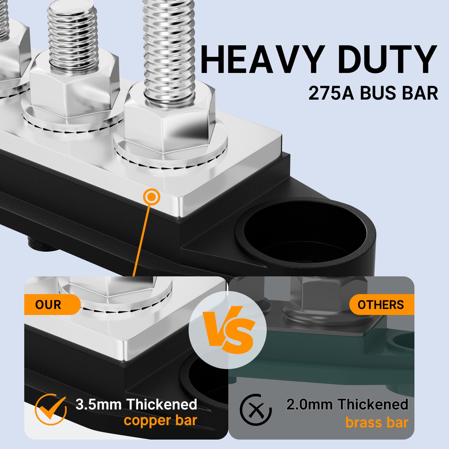 275A 12V-48VDC Positive Negative Pure Copper Busbar 6 Position M8 5/16" Posts Battery Marine Distribution Terminal Block