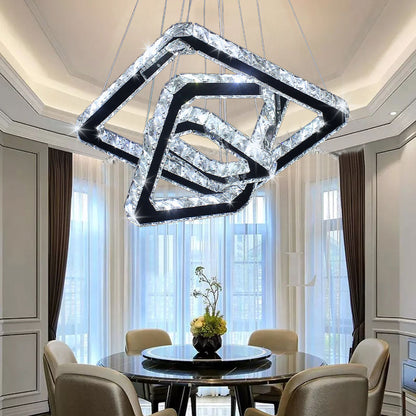 Modern Luxury White LED Square Crystal Chandelier Glass Material Hotel Bedrooms Living Dining Rooms Hanging Pendant Lights