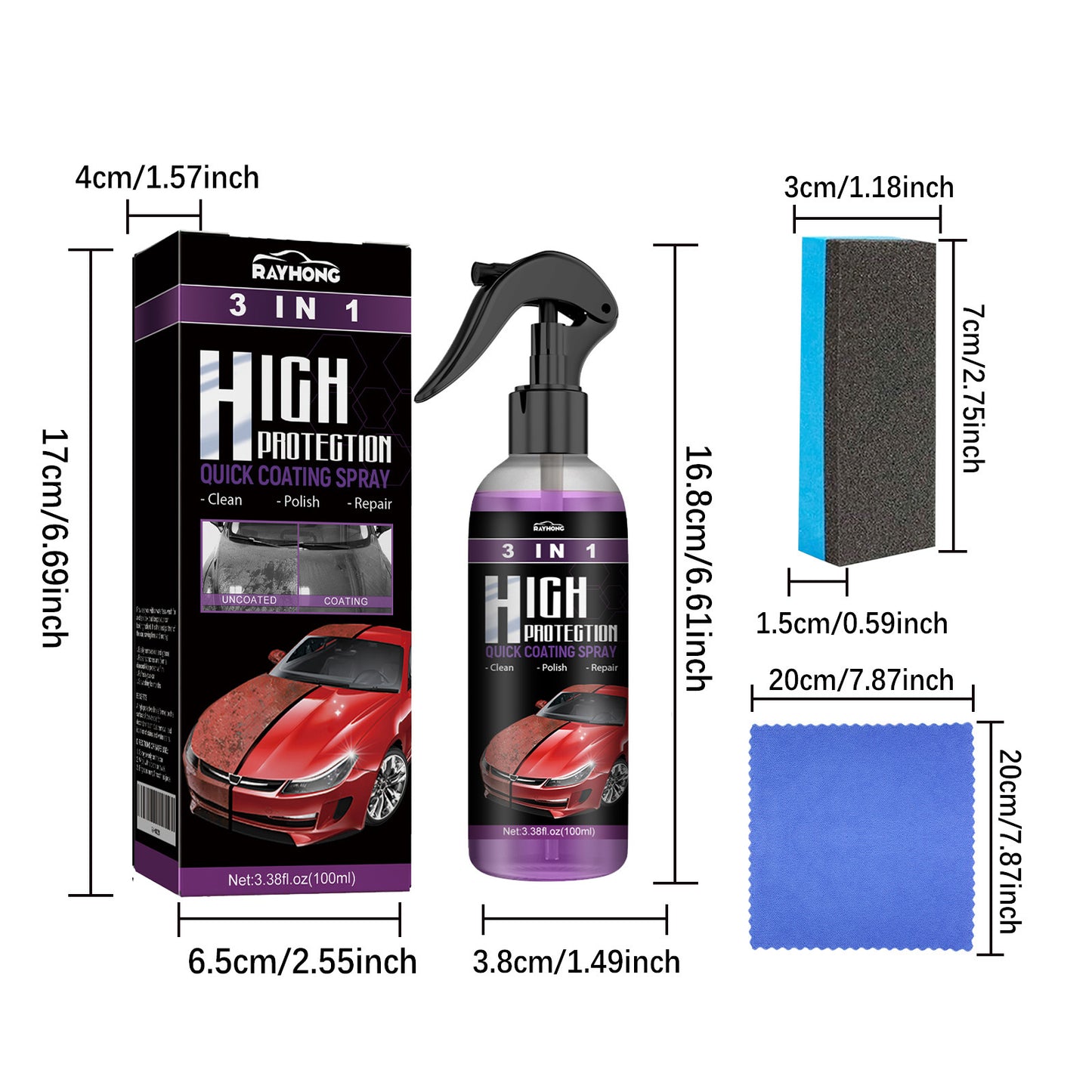 Rayhong Coating Agent Three-in-One Oil Removal Polishing Protective Repair Scratch Car Paint Cleaning Maintenance Coating