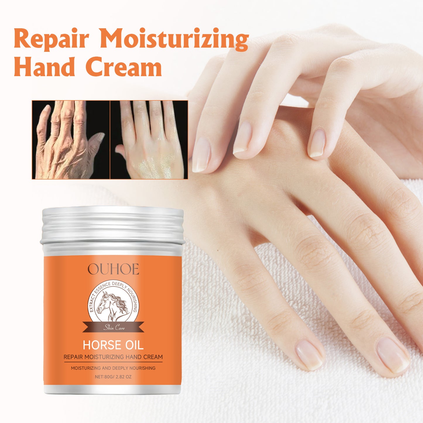 OUHOE Horse Oil Moisturizing Hand Cream Nourishing Moisturizing Hydrating Hand Care Anti-Freezing Anti-Chapping Refreshing and Non-Greasy