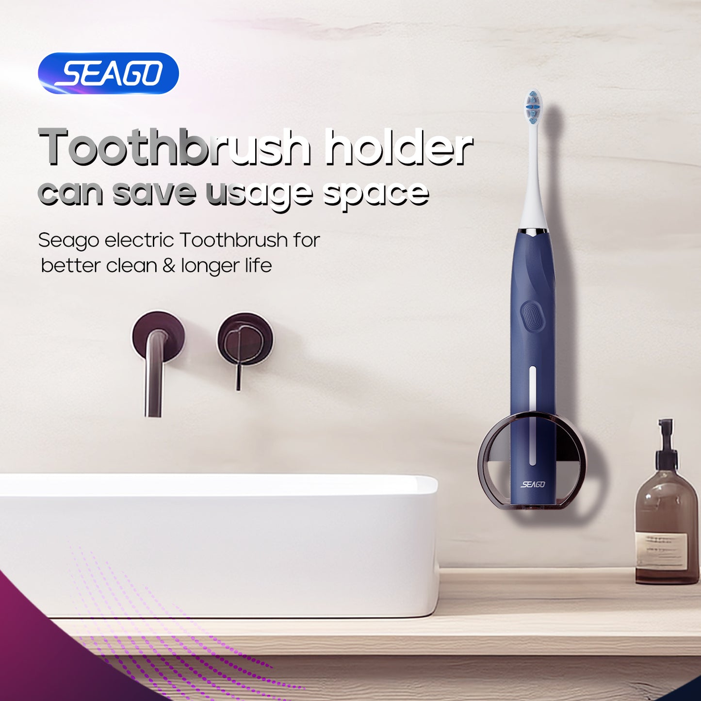 SEAGO SG2752 Rechargeable  Sonic Electric Toothbrush for Adult Seamless Button Dental Care 5 Modes Pressure Sensor Deep Clean