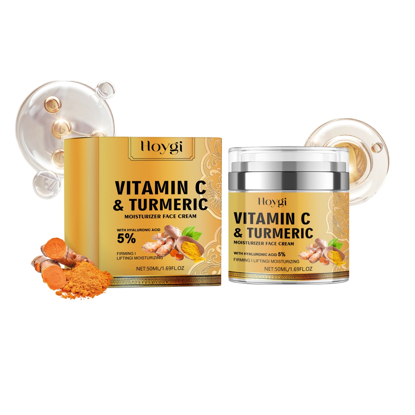 Hoygi Turmeric Collagen Face Cream Anti-Wrinkle Face Cream for Reducing Fine Lines, Brightening Skin, Firming, and Whitening Facial Skin