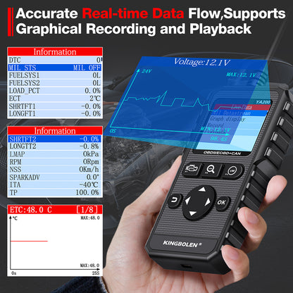 KINGBOLEN OBD2 Scanner YA200 Diagnostic Tool for Engine Check DTC Lookup Battery Test With 10 Languages Update