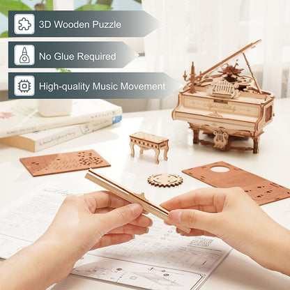 Robotime Rokr US Warehouse DIY Mechanical Music Box AMK81 Magic Piano Model Kit 3D Wooden Puzzles for Drop Shipping