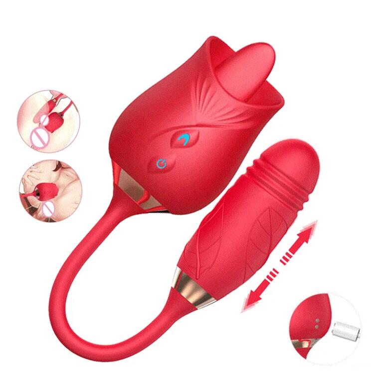 3 In1 Female Masturbation Rose Sex Toy Clit Clitoris G-point Thrust Dildo Oral Sex Vibrator G-point Stimulation Licking Erotic%