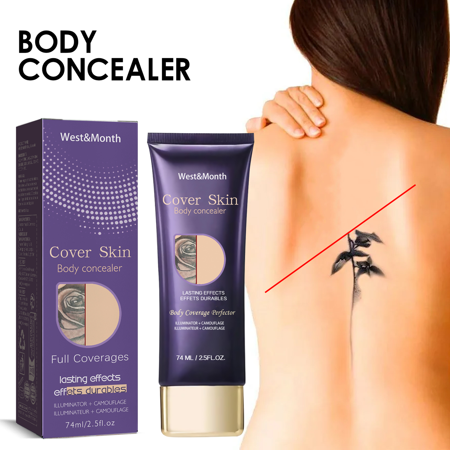 West&Month Body Concealer Waterproof Cover Tattoo Scar Birthmark Invisible Body Concealer