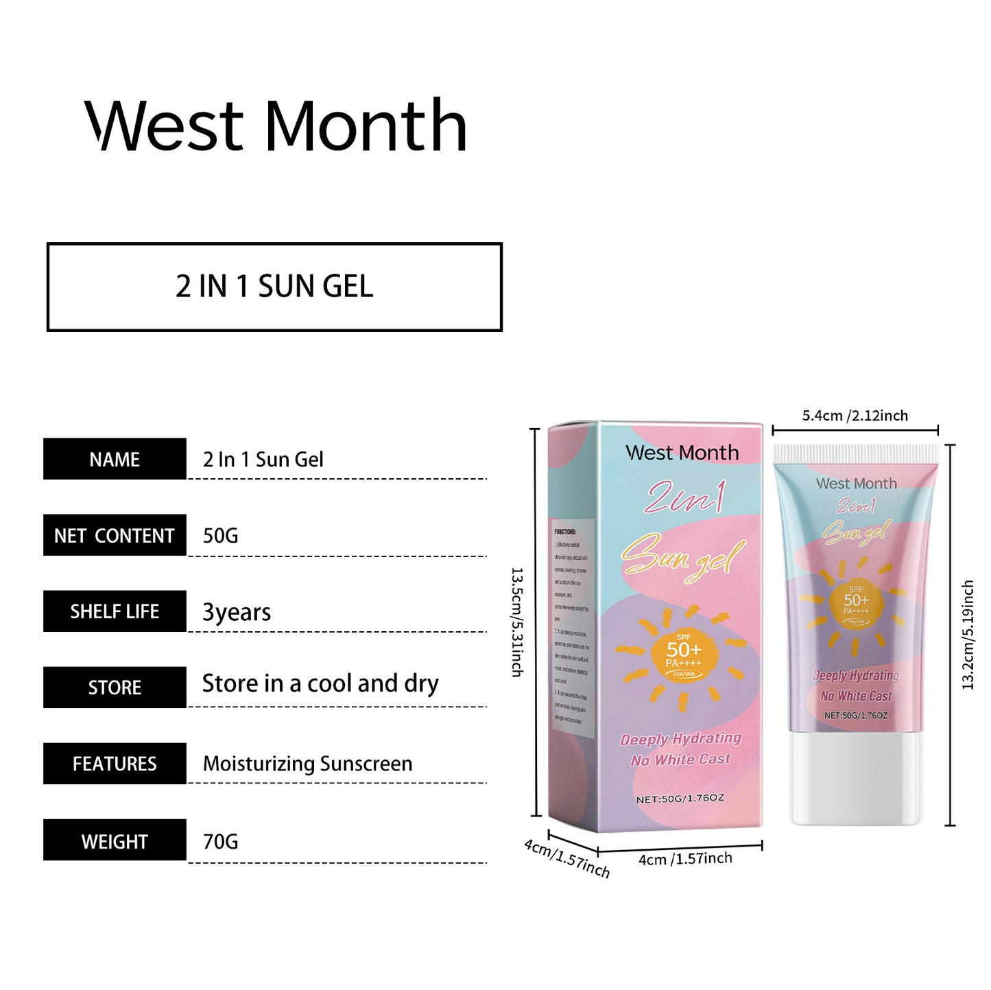 West&Month 2-in-1 Protective Lotion Summer Outdoor Double Care Facial Skin Moisturizing Protective Lotion