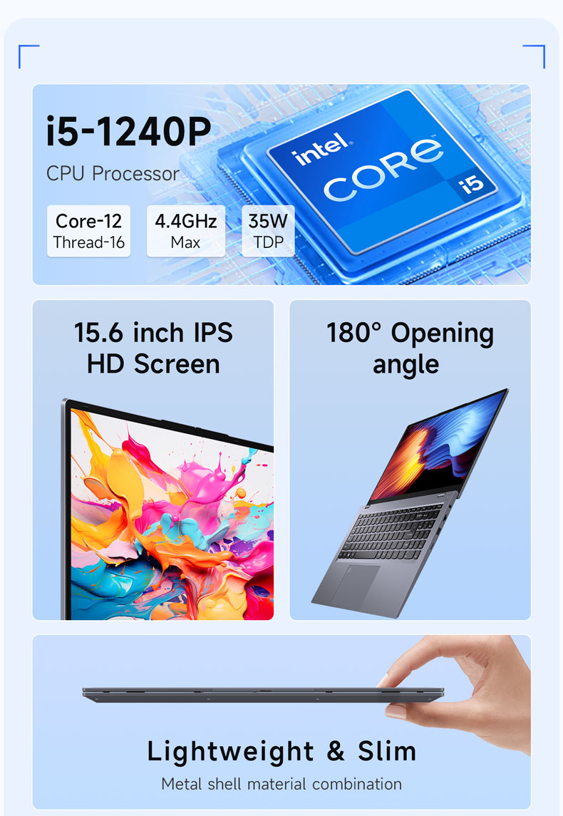 MOQ 1 Brand New Laptops Intel Core I5 Laptop 12th Generation 16GB 512GB 15.6 Inch Ordinateur Portable Core I7