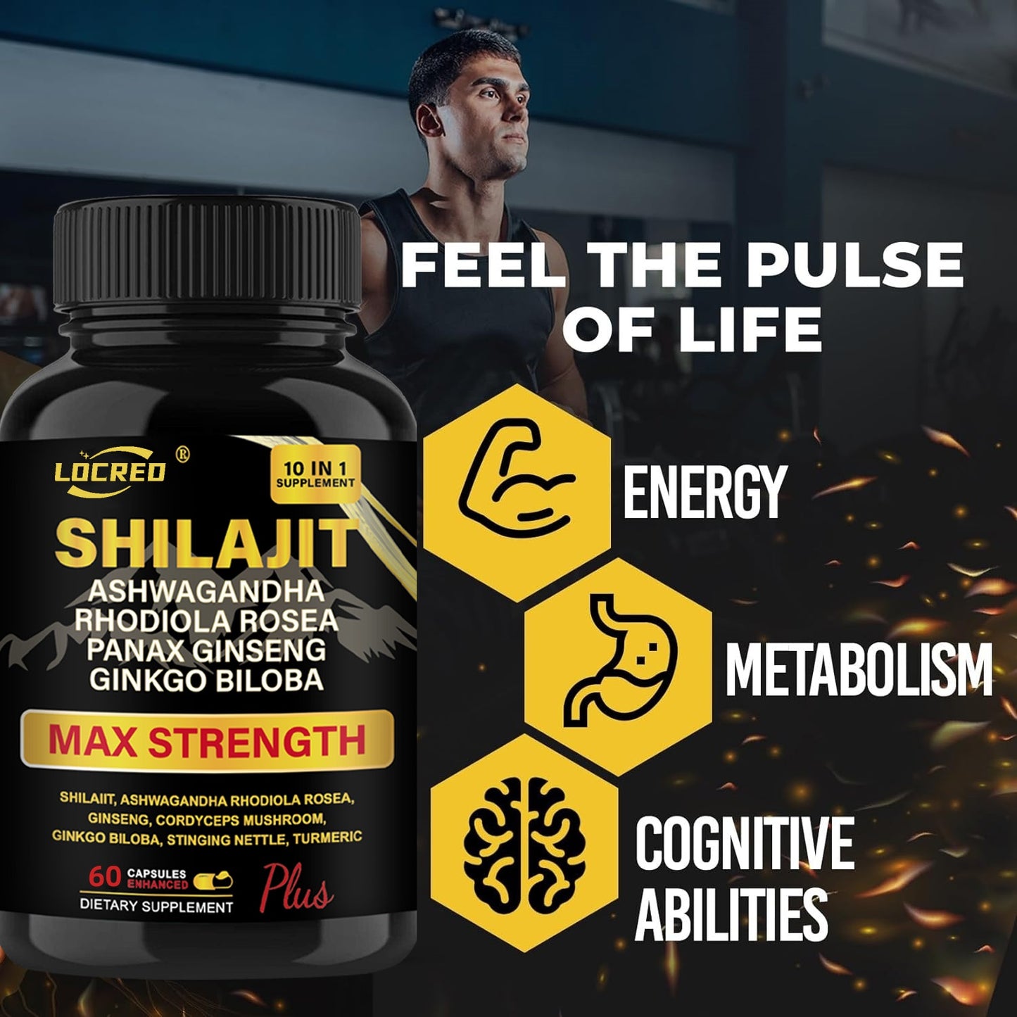 Shilajit Capsules Ashwagandha Extra Strength Dietary Supplement 60 Capsules