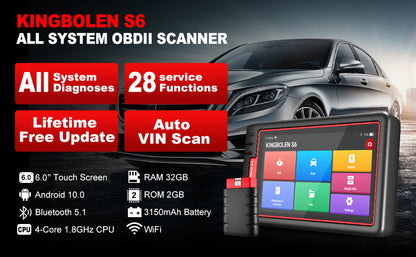 Kingbolen S6 OBD2 EOBD Vehicle Diagnostic Tools All System Lifetime Free Update Auto Code Reader Car Scanner