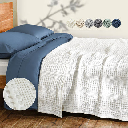 1 Pc Cooling Bamboo and Cotton Waffle Blanket - Lightweight Breathable Blanket for Hot Sleepers