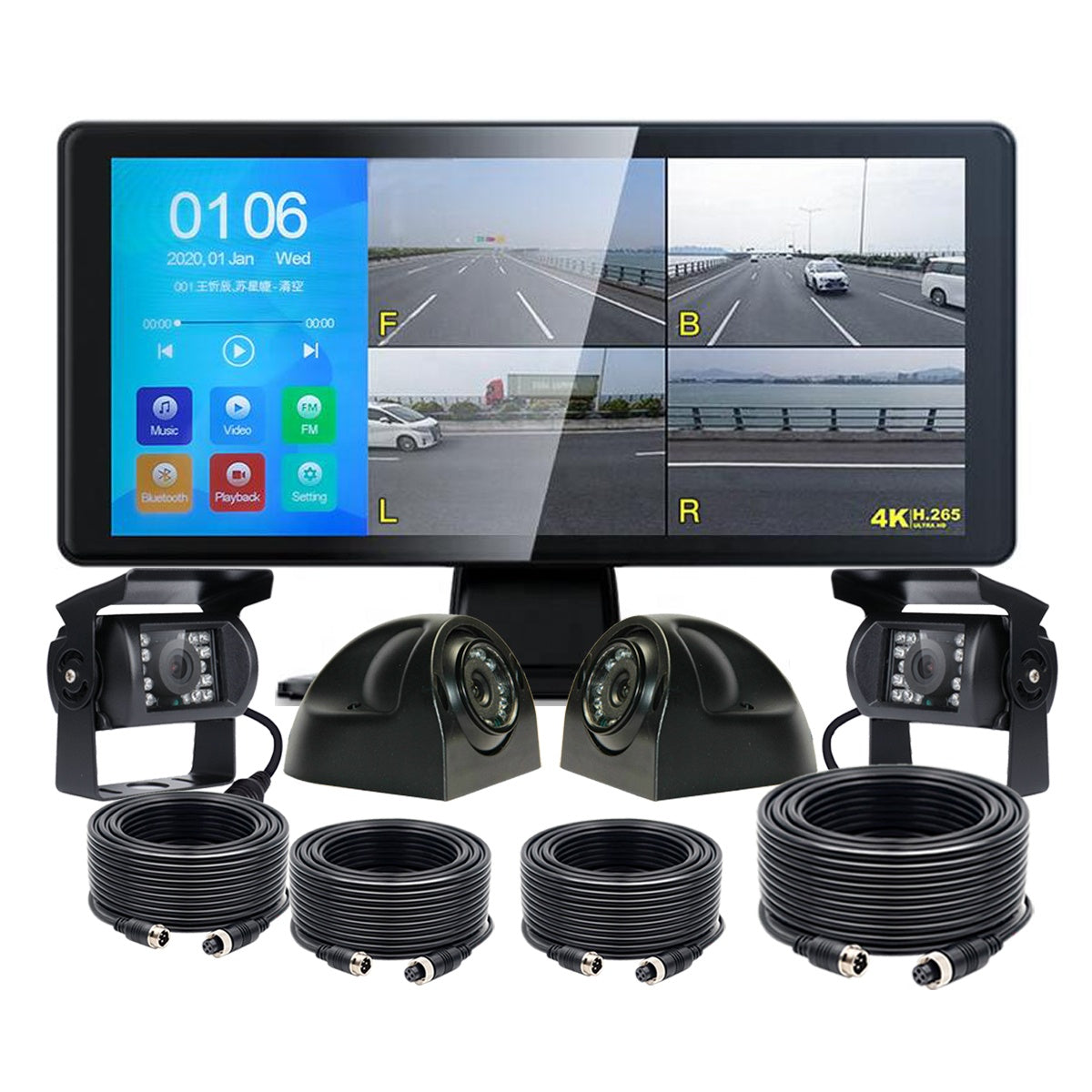 IPoster 10.36inch Loop Recording Touch Screen Quad Split DVR AHD IPS Monitor with MP5 BLTooth CCD Front Side Reverse Camera Kit