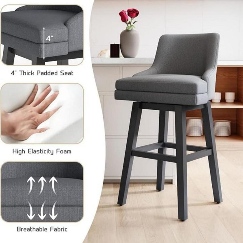 Graceful Home Bar Creamy Gray Fabric Upholstered Seat Height Counter Swivel Barstool for Living Room Dining Bedroom Hotel