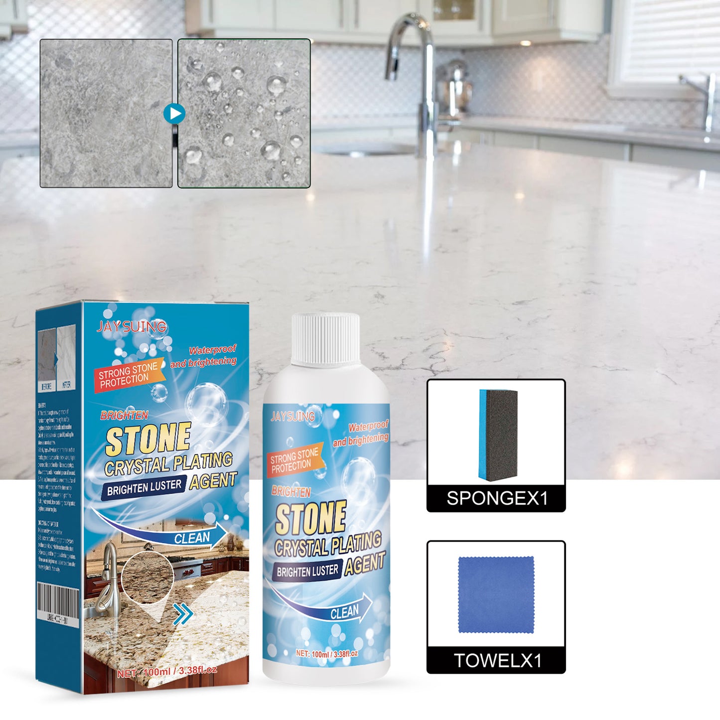 Jaysuing Stone Crystal Plating Agent Kitchen Quartz Tile Countertop Scratch Repair Cleaning Stain Brightening Agent