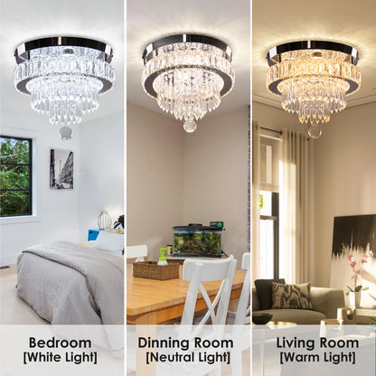 Dimmable Luxury LED Crystal Pendant Light Remote Control Exquisite Feature Living Room Bedroom Hotel Double-Layer Circular Light