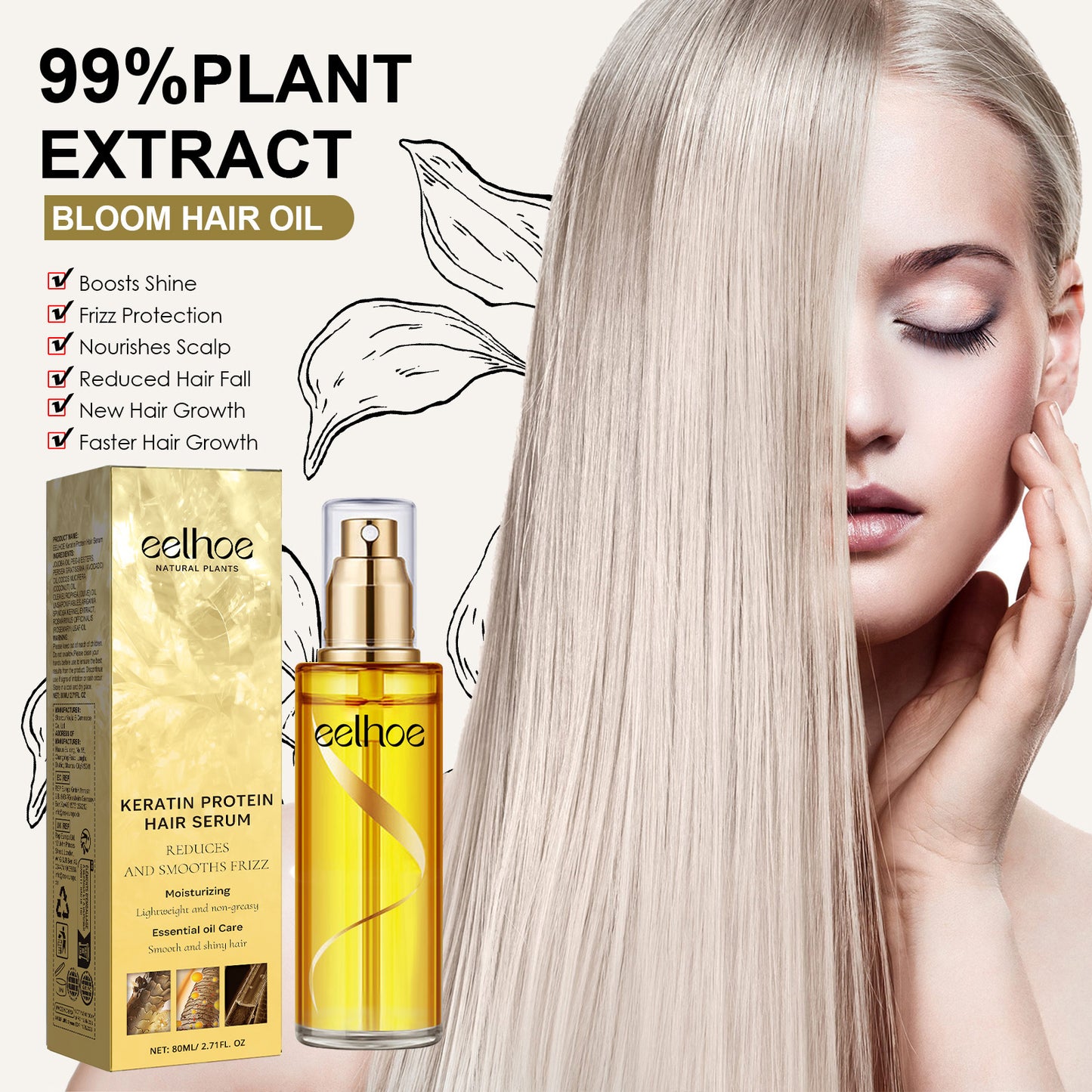 EELHOE Keratin Hair Serum Spray Hair Repair Improve Dry Curly Frizzy Hair Pomade Oil Essence