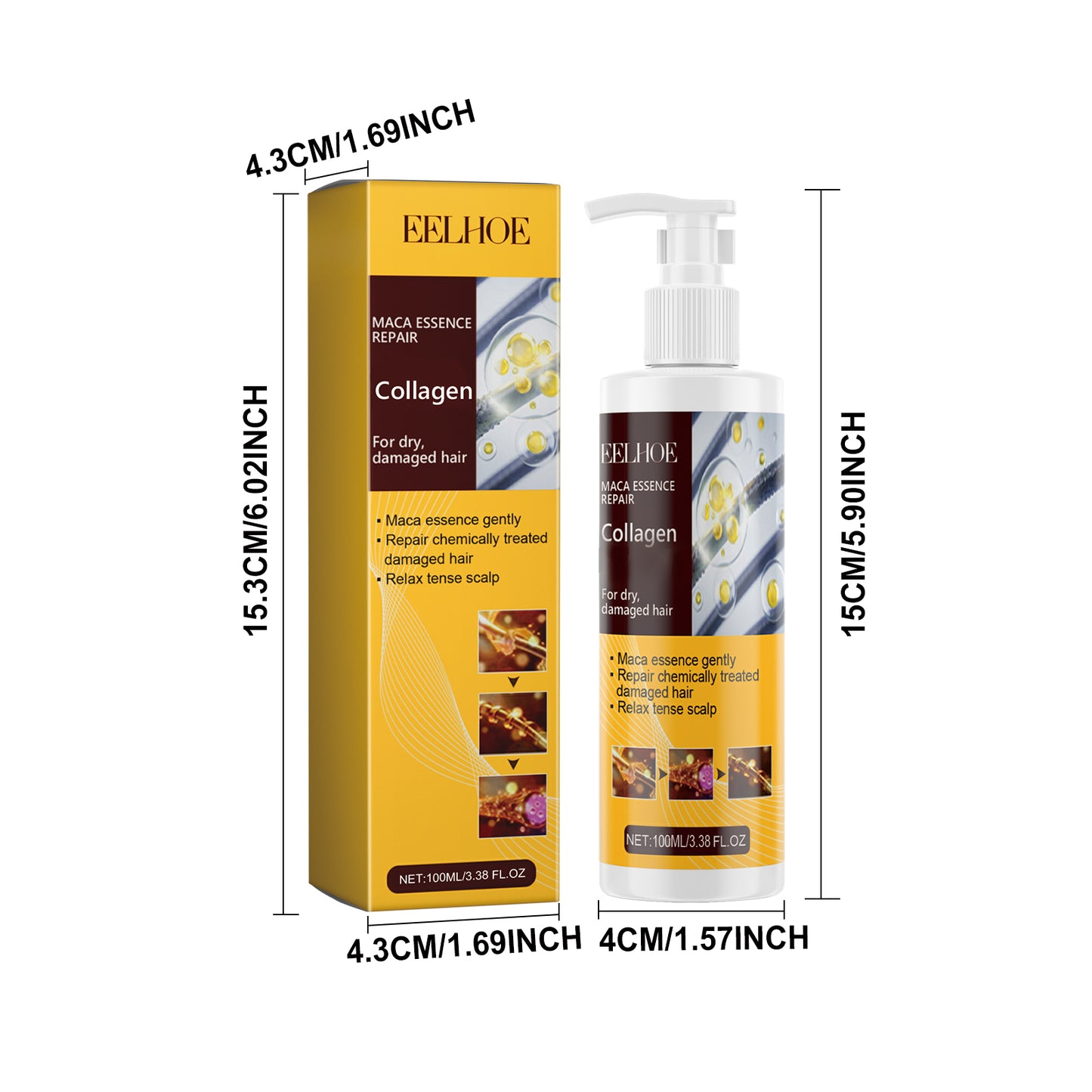 EELHOE Collagen Shampoo Repair damaged hair, reduce split ends, deep clean, smooth and shiny