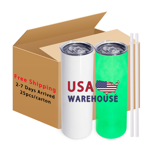 USA Free Shipping 20oz Blue Green Double Wall Insulated Stainless Steel Tumblers 20 oz Glow in the Dark Sublimation Tumbler