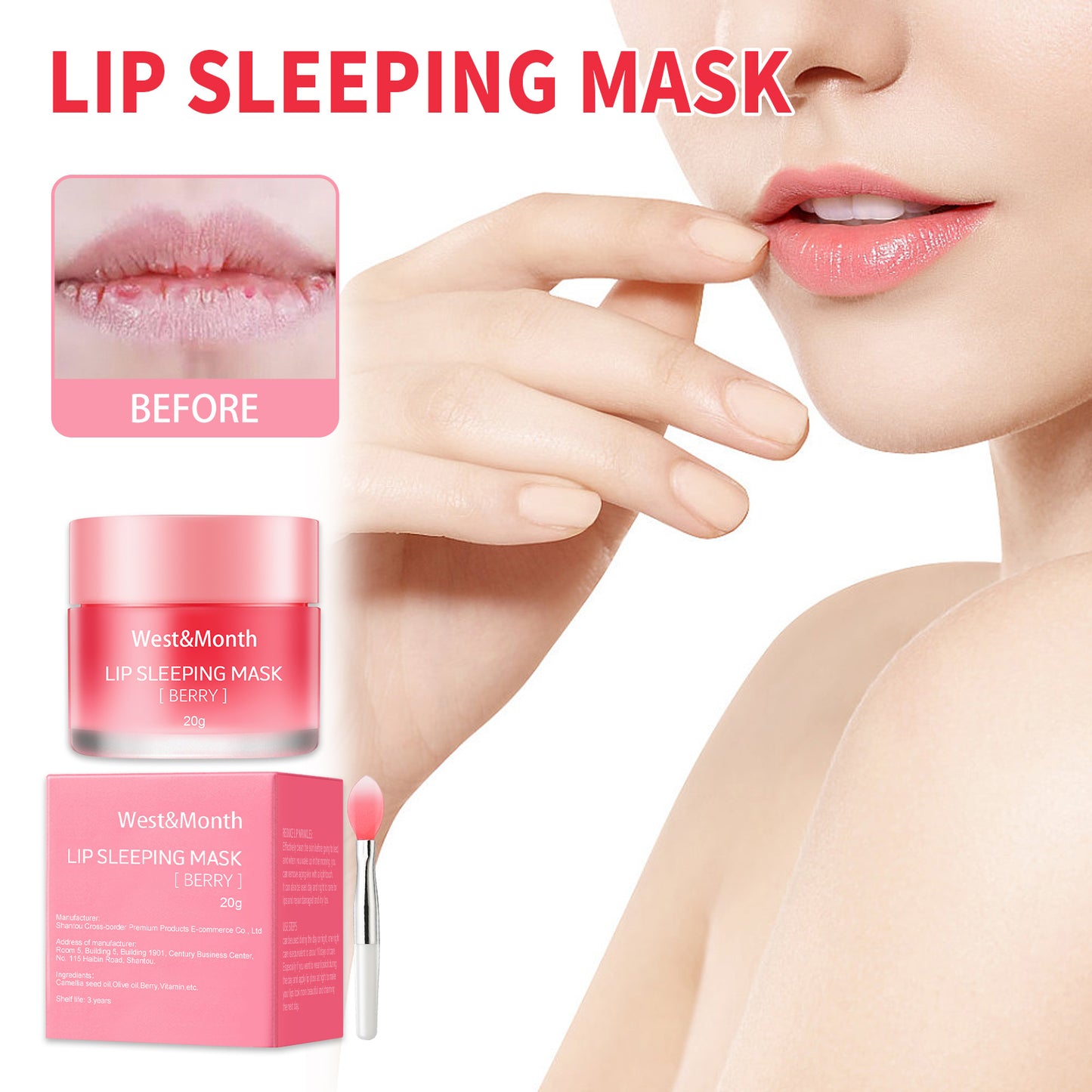 West&Month Jelly Lip Mask Moisturizing Hydrating Lip Wrinkle Reduction Nourishing Lip Skin Sleep Jelly Lip Mask