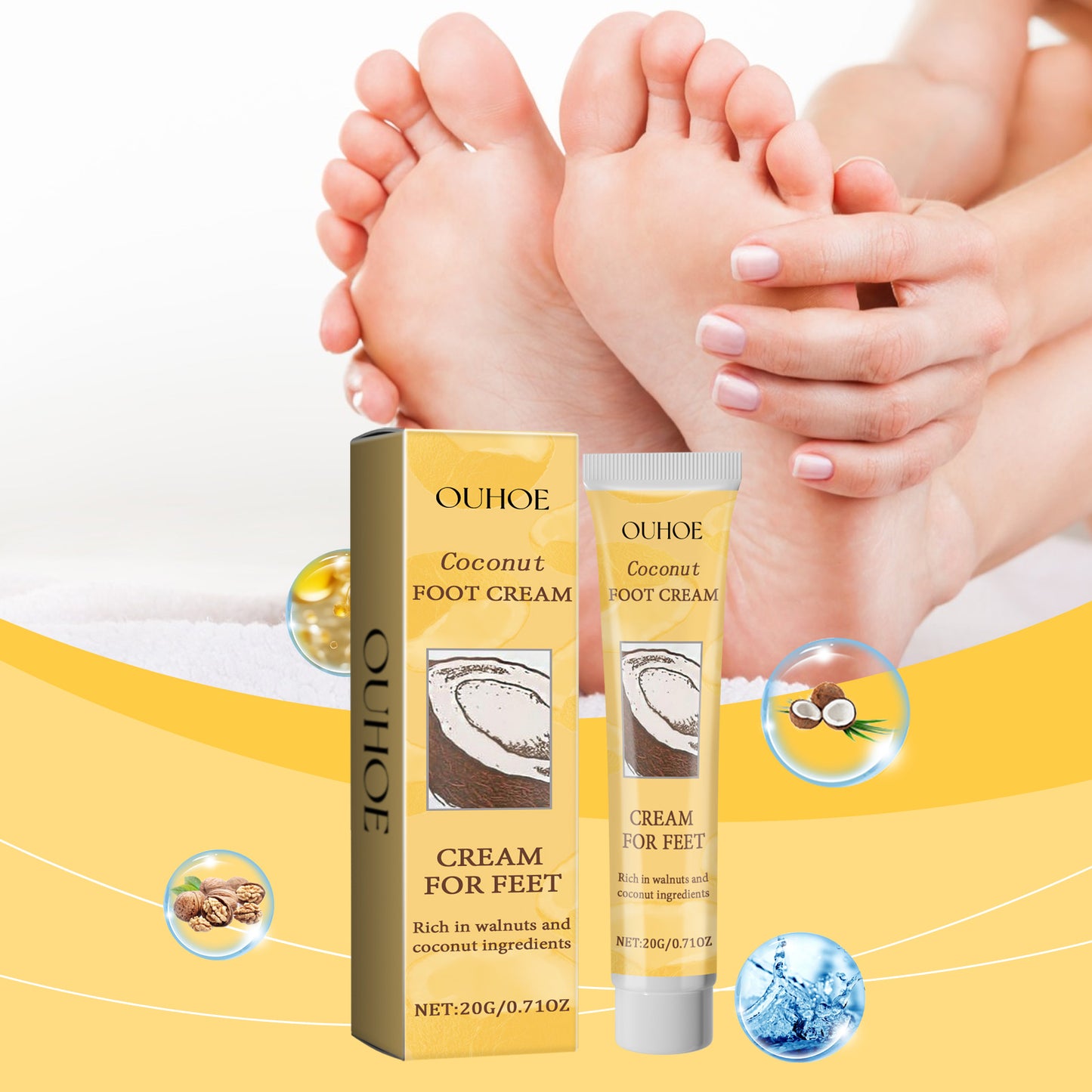 OUHOE Coconut Flavor Foot Skin Care Cream Natural Coconut Flavor Foot Skin Care Cream Moisturizing Hydrating Repairing Dry Cracked