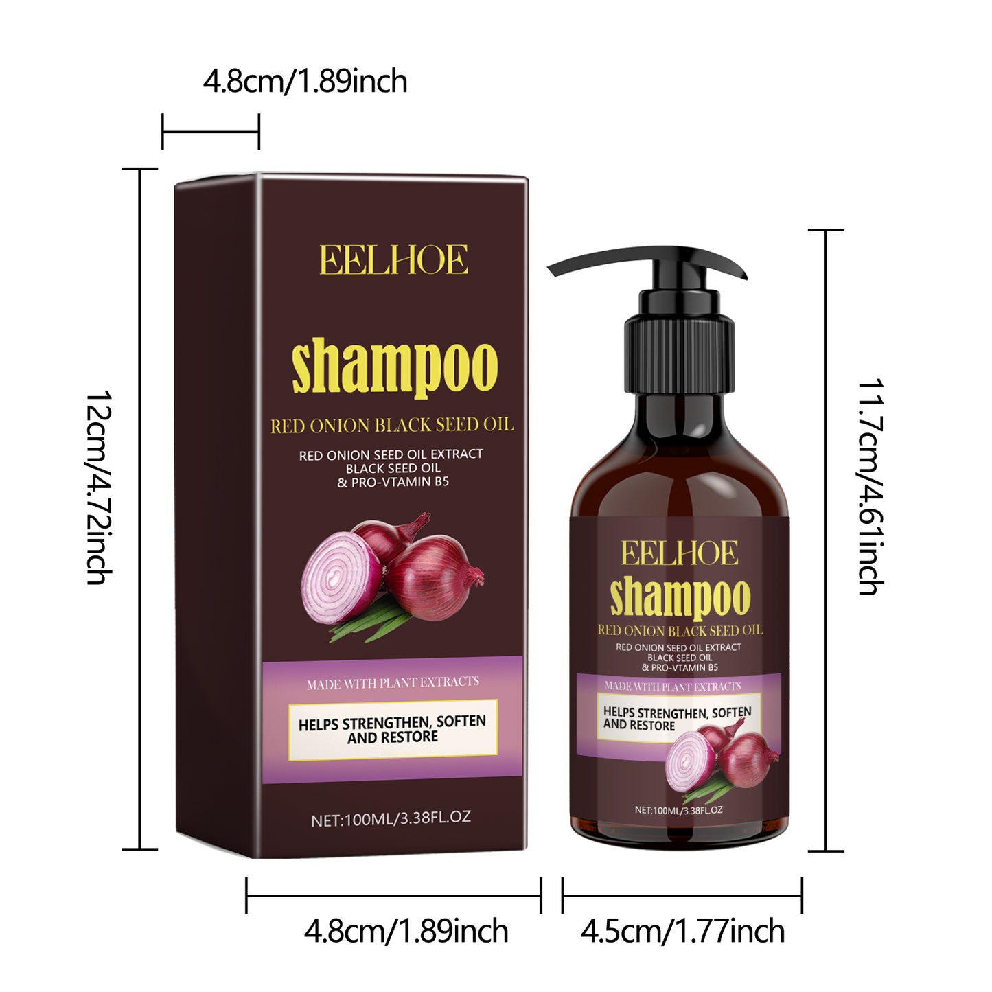 EELHOE Red Onion Black Seed Oil Shampoo Clean Scalp Easy Dandruff Removal Smooth Hair Oil Control Shampoo