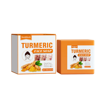 West&Month Turmeric Face Soap Facial Repair Gentle Cleansing Fade Spots Smooth Fine Lines Facial Soap