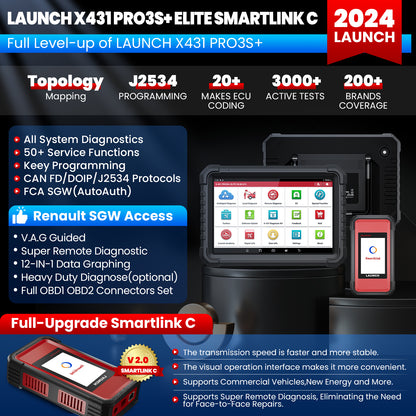 Original Launch X431 PRO3S+ ELITE All System Automotive Scan Tool With SmartLink 2.0 Connector Same As X431 PRO5