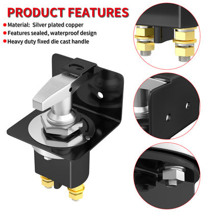 12V 500A Battery Master Switch Waterproof Battery Automotive Isolation Switch Metal Battery Cut OFF Switch With Lock