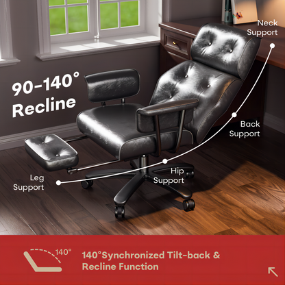 Ergonomic Leather High Back Executive Office Chair 400lbs Reclining Big Tall Chair with Wide Seat and Footrest