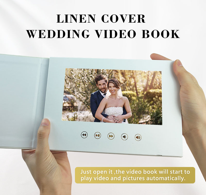 Custom OUR WEDDING GOLD FOIL 7 Inch IPS Video Book Wedding Linen Video Brochure Wedding Video Album