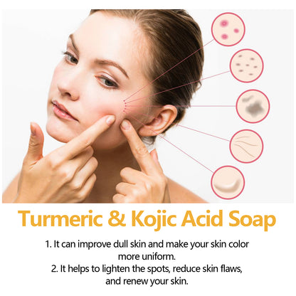 EELHOE Turmeric Kojic Acid Soap Gentle Facial Cleanser for Spot Reduction, Brightening Skin Tone, Hydrating and Moisturizing, Even Skin Tone