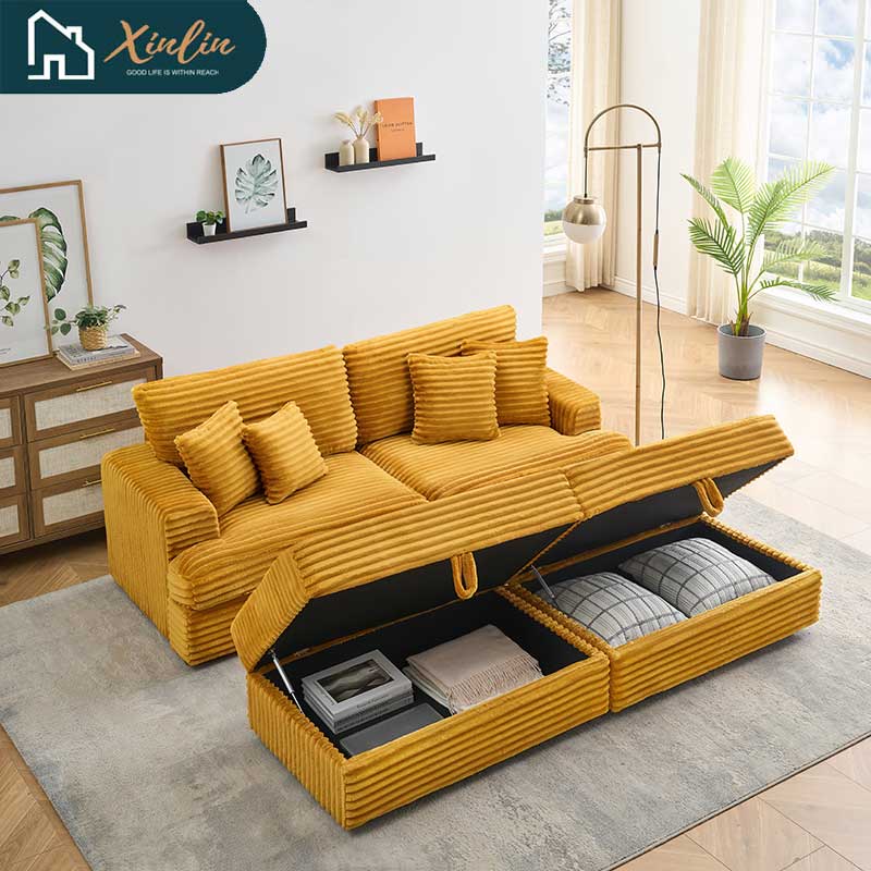 US Luxury Modern Oversized Double Chaise Loveseat Couch Fluffy Corduroy Fabric Free Shipping Home Furniture Living Room Bedroom