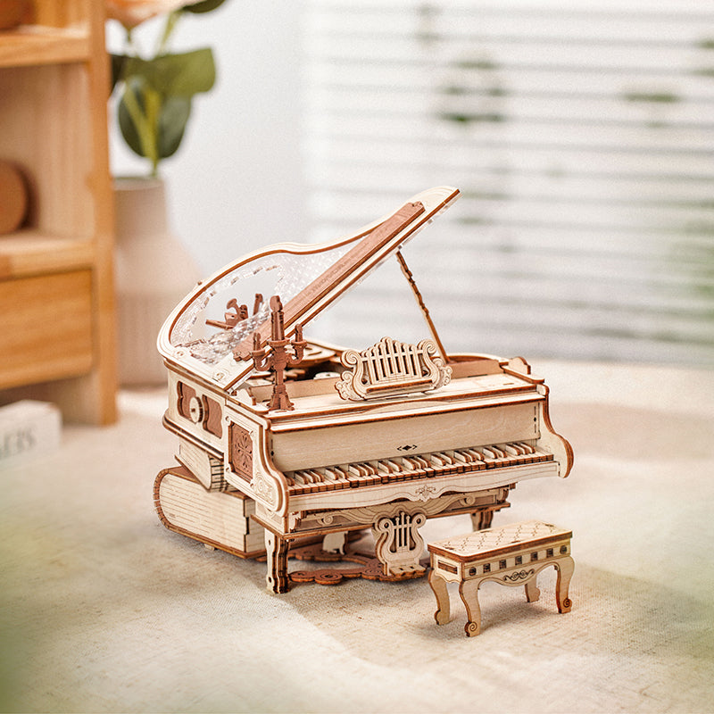 Robotime Rokr US Warehouse DIY Mechanical Music Box AMK81 Magic Piano Model Kit 3D Wooden Puzzles for Drop Shipping