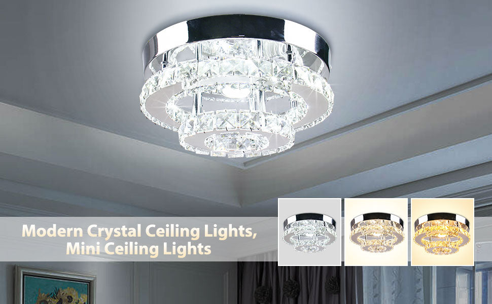 Exquisite White Modern LED Ceiling Light Double-Layer Crystal for Living Room Kitchen Bedroom-Pendant Chandelier