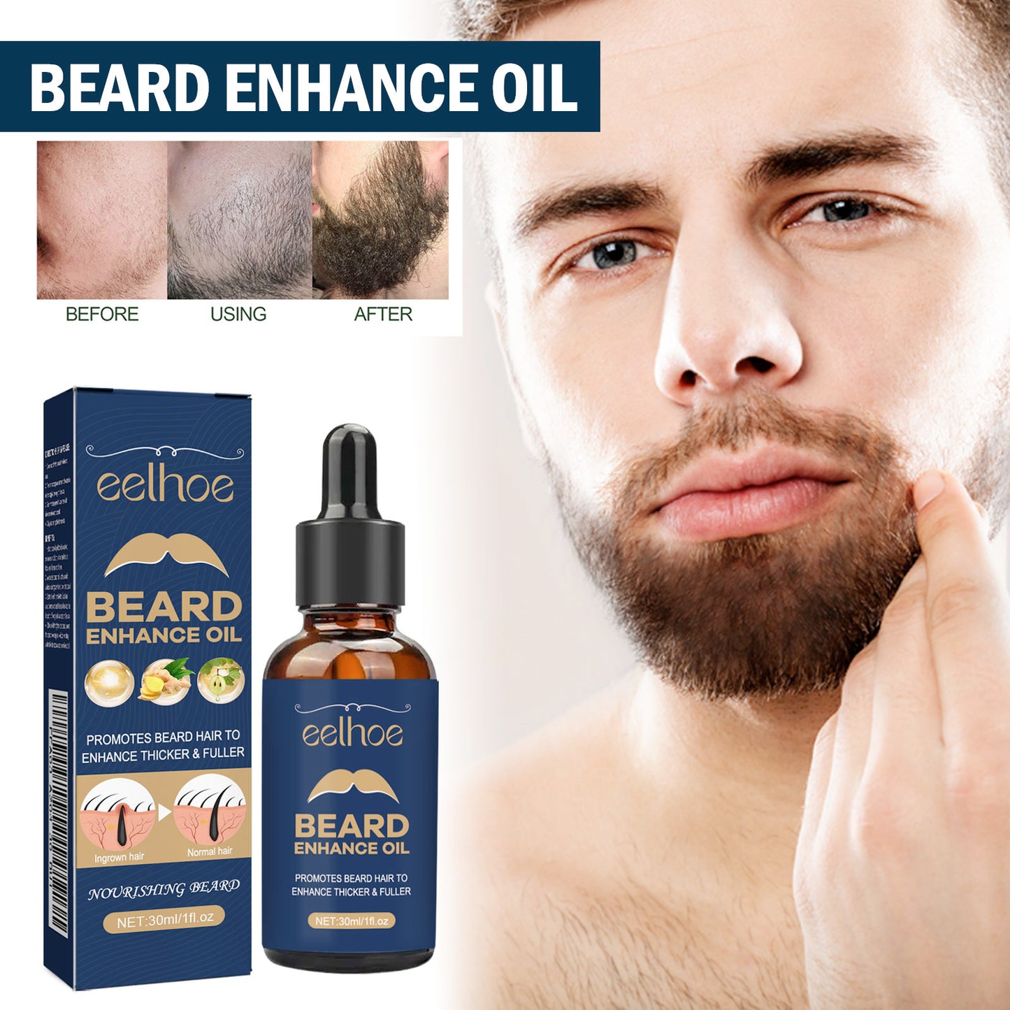 EELHOE Beard Treatment Oil Strong and Tough Fibrous Roots Moisturizing Soft and Shiny Men's Beard Nourishing Thick Hair Serum Oil